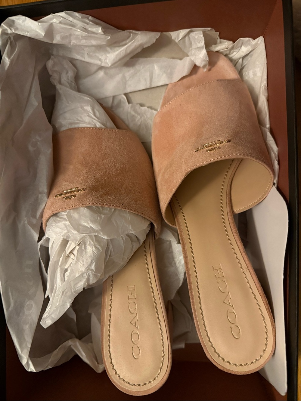 COACH Dusty Pink Suede Slide Mules - Picture 3 of 4